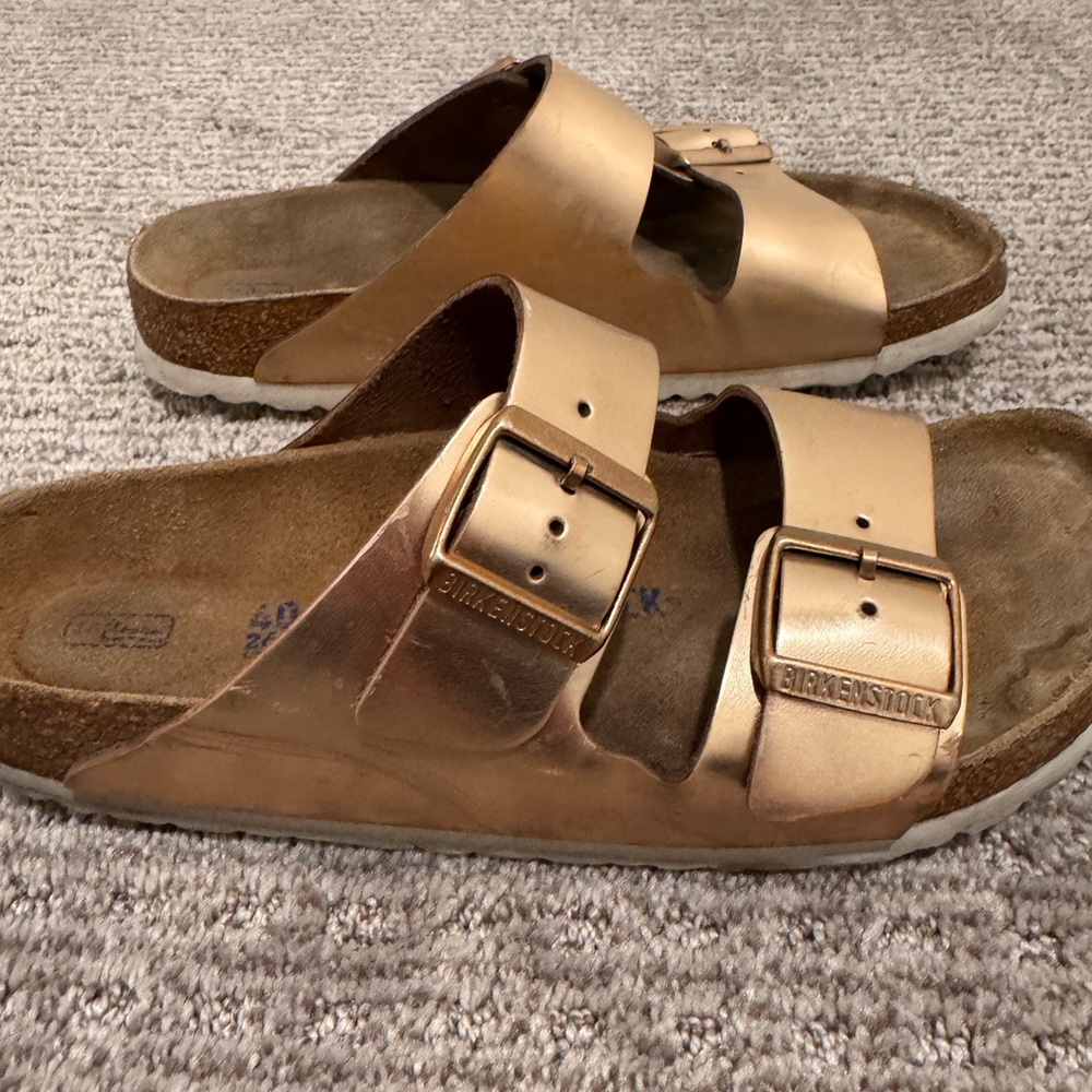 Birkenstock Arizona soft footbed slide sandal- copper leather size 9 - Picture 11 of 13